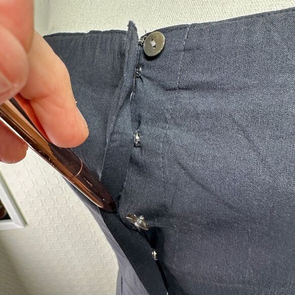 Theory Kayleigh Soft Crunch Linen-Blend Midi Dress Strapless Navy Size 6 - Picture 9 of 12